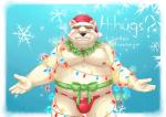 belly blush bulge christmas_lights clothing eyewear glasses grin hat headgear headwear holidays male nipples overweight overweight_male ribbons slightly_chubby smile solo speedo swimwear text wreath aotoaka christmas lifewonders tokyo_afterschool_summoners leib_(tas) bear mammal polar_bear ursine english_text