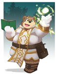 anthro book brown_body clothed clothing gloves green_eyes handwear kemono magic male overweight overweight_male solo kusosensei crave_saga gabu_(crave_saga) bear mammal 2023 hi_res