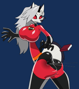 anthro big_breasts big_butt bodysuit book bounce breasts bubble_butt butt clothing elastic female huge_breasts latex latex_bodysuit latex_clothing latex_skinsuit skinsuit solo tight_clothing themadastronaut disney hellaverse helluva_boss mythology pixar the_incredibles helen_parr loona_(helluva_boss) canid canid_demon canine demon hellhound mammal mythological_canine mythological_creature 2026 alpha_channel digital_media_(artwork) hi_res