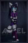 adolescent alternative_fashion anthro belt blush bottomwear clothed clothing emo female footwear glowing legwear neon shy skirt socks solo young young_anthro dream_mirage angel_kitsune canid canine canis fox hybrid mammal wolf 2:3 comic hi_res