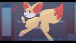 animal_genitalia animal_pussy canine_genitalia canine_pussy caught_in_the_act collar eyelashes female feral fur genitals looking_at_viewer looking_back nude open_mouth pawpads pussy solo spread_legs spreading text yellow_body yellow_fur pawoo nintendo pokemon fennekin generation_6_pokemon pokemon_(species) 16:9 digital_media_(artwork) hi_res widescreen