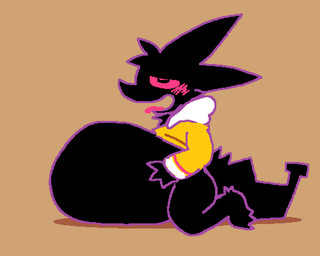 abstract_background afterglow ambiguous_gender anthro anthro_pred barefoot belly belly_rub big_belly big_tail black_body black_fur bloated blush bottomless breath clothed clothing feet fully_inside fur glowing glowing_eyes hair half-closed_eyes hand_on_belly hoodie hoodie_only huge_belly kicking_legs looking_pleasured narrowed_eyes neck_tuft open_mouth panting pantsless_anthro pink_eyes pink_tongue same_size_vore shadow_face shirt shirt_only soft_vore solo squint struggling struggling_prey tail tongue tongue_out topwear topwear_only tuft unseen_prey vore pawplants veecee void_fluff 5:4 animated