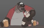 alcohol anthro beer beverage blush clothing duo facial_hair hat headgear headwear hug humanoid_hands male mature_male mustache overweight overweight_male shirt topwear horrorbuns cliff_(horrorbuns) mammal procyonid raccoon 16:10 2022 widescreen