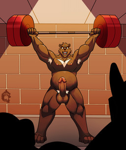 anthro armpit_hair balls biceps body_hair bulge chest_hair circumcised erection exercise eyebrows genitals glans humanoid_genitalia humanoid_penis male male_anthro musclegut muscular muscular_anthro muscular_male nipples nude nude_anthro nude_male pecs penis pubes weightlifting workout thekinkybear bear mammal absurd_res hi_res