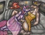 anthro backseat balls bottomless breasts car clothed clothing crown dress duo_focus eyes_closed eyewear female fingering genitals group headgear herm inside_car inside_vehicle intersex licking limousine luxury_car nude penis public_transportation pussy ridged_penis sex sex_in_car spread_legs spreading sunglasses tail text tongue tongue_out vehicle vehicle_for_hire tiliquain mythology efari emma_t-coon bat dragon hybrid mammal mythological_creature mythological_scalie scalie 2015 absurd_res english_text hi_res traditional_media_(artwork)