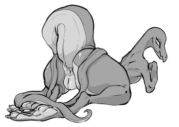 anus bedroom_eyes butt feet female feral genitals narrowed_eyes raised_tail seductive simple_background solo tail vulva yamabat nintendo pokemon generation_7_pokemon pokemon_(species) salazzle scalie hi_res monochrome