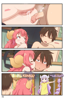 2_horns 4_panel_comic after_sex anus becoming_flaccid blue_eyes blush blush_lines bodily_fluids brown_eyes brown_hair clothed clothing cum cum_from_vagina cum_in_vagina cum_inside curved_horn darkened_anus dress duo female flaccid genital_fluids genitals grey_horn hair horn humanoid_pointy_ears inside kissing_cheek leaking_cum light-skinned_female long_hair looking_at_another male male/female nude open_mouth page_number penis pointy_ears pupils purple_hair red_eyes red_hair sharp_teeth short_hair slit_pupils speech_bubble tan_body tan_skin teeth text tremble_lines tremble_spikes vein veiny_penis yellow_clothing yellow_dress yellow_horn greatm8sfm miss_kobayashi's_dragon_maid mythology ilulu kanna_kamui taketo_aida animal_humanoid dragon dragon_humanoid human humanoid mammal mythological_creature mythological_scalie scalie 2023 absurd_res colored comic hi_res shaded