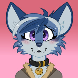 :3 anthro barely_visible_breasts biped black_collar black_eyebrows black_eyeliner black_lips blue_body blue_cheeks blue_ears blue_fur blue_hair blue_highlights blue_markings blue_nose blue_tuft blush blush_lines blushing_at_viewer blushy breasts brown_clothing brown_coat brown_topwear cheek_tuft cleavage closed_smile clothed clothed_anthro clothed_female clothing coat collar collar_tag countershade_face countershade_torso countershading ear_tuft ears_up eyebrow_through_hair eyebrows eyelashes eyeliner facial_markings facial_tuft female female_anthro fluffy front_view fully_clothed fur fur_markings glistening glistening_body glistening_collar glistening_eyes glistening_fur glistening_hair glistening_tuft gradient_background grey_body grey_clothing grey_coat grey_countershading grey_fur grey_hair grey_highlights grey_inner_ear grey_inner_ear_fluff grey_markings grey_ring grey_topwear grey_tuft hair hair_over_eye head_markings head_tuft highlights_(coloring) inner_ear_fluff leather leather_collar lips looking_at_viewer looking_forward makeup markings mouth_closed multicolored_body multicolored_fur multicolored_highlights multicolored_tuft name_tag nervous nervous_look nervous_smile open_clothing open_coat open_topwear pink_background pink_blush purple_eyes short_hair shy simple_background slim slim_anthro slim_female smile smiling_at_viewer solo standing tan_tuft text text_on_collar_tag topwear translucent translucent_hair tuft two_tone_body two_tone_fur two_tone_highlights wearing_collar wide_eyed wide_pupils winter_clothing winter_coat yellow_ring yellow_text lennox valargent_(valargent) canid canine fox mammal 1:1 2026 bust_portrait colored digital_drawing_(artwork) digital_media_(artwork) english_description english_text flat_colors icon portrait