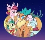 antlers bell blue_antlers blue_body blue_eyes blue_fur bow_ribbon cloven_hooves eyes_closed female feral fur green_hooves group hair hooves horn male no_pupils pink_antlers pink_eyes pink_hair smile tan_body tan_fur teal_eyes mew-me friendship_is_magic hasbro my_little_pony them's_fightin'_herds alice_(mlp) aurora_(mlp) bori_(mlp) velvet_reindeer_(tfh) deer mammal new_world_deer reindeer 2019 crossover digital_media_(artwork)