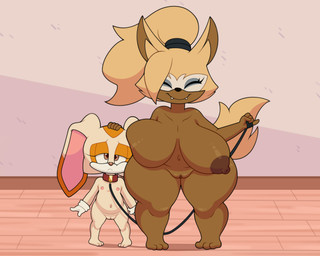 age_difference anthro areola big_breasts blonde_hair breasts brown_areola brown_body brown_eyes brown_nipples clothing collar dipstick_ears duo ear_markings eyes_closed female female/female genitals gloves hair half-closed_eyes hand_on_head handwear huge_breasts larger_female leash loli looking_at_viewer markings multicolored_ears narrowed_eyes nipples nude older_female overweight overweight_female size_difference smaller_female thick_thighs vulva wide_hips young young_anthro young_female younger_female pervymarioman idw_publishing sega sonic_the_hedgehog_(comics) sonic_the_hedgehog_(idw) sonic_the_hedgehog_(series) cream_the_rabbit whisper_the_wolf canid canine canis lagomorph leporid mammal rabbit wolf 5:4 absurd_res hi_res
