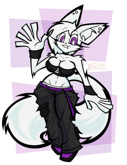 anthro arm_tuft athletic athletic_anthro athletic_female belt big_breasts black_bottomwear black_clothing black_pants bottomwear breasts cheek_tuft choker cleavage clothed clothing crotch_lines ear_piercing eyelashes facial_piercing facial_tuft female fluffy fluffy_tail fur gesture head_tuft inner_ear_fluff jewelry lip_piercing long_eyelashes low-riding midriff navel necklace open_mouth open_smile oversized_bottomwear oversized_clothing oversized_pants panties pants panty_peek piercing purple_clothing purple_eyes sagging_pants shoulder_tuft small_waist smile solo tail thong_straps tuft underwear wave waving waving_at_viewer white_body white_clothing white_fur white_panties white_underwear wristband zipper cackling_pumpkins wave_the_fennec_fox canid canine fennec_fox fox mammal true_fox 2023 digital_drawing_(artwork) digital_media_(artwork) full-length_portrait hi_res portrait