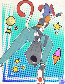 anthro belt bent_leg bottomwear bulletproof_vest butt clothed clothing denim denim_bottomwear denim_clothing dessert female fingerless_gloves floating_stars food footprint footwear fully_clothed fur fur_tattoo gesture gloves gun hair hand_gesture handgun handwear ice_cream jeans leg_strap multicolored_body multicolored_fur multicolored_hair pants pawprint pistol pointing_gun_at_viewer ponytail ranged_weapon shoes simple_background smile smiling_at_viewer sneakers solo sticker tight_bottomwear tight_clothing tight_jeans tight_pants v_sign weapon deedoss epic_games fortnite cate_meowdy animal_humanoid cat_humanoid felid felid_humanoid feline feline_humanoid humanoid mammal mammal_humanoid absurd_res halftone hi_res