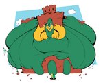 2020 anthro anthro_focus belly big_belly big_butt boot_(artist) bowser bracelet butt castle destroyed_building destruction duo fat_arms feral flag_(object) flagpole green_body hi_res huge_belly huge_butt hyper hyper_belly hyper_butt jewelry king_koopa koopa koopa_troopa macro male mario_bros morbidly_obese morbidly_obese_anthro morbidly_obese_male nintendo obese obese_anthro obese_male overweight overweight_anthro overweight_male scalie size_difference solo solo_focus spiked_bracelet spikes tongue tongue_out yellow_body