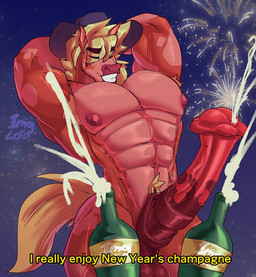 abs animal_genitalia animal_penis anthro armpit_hair big_nipples big_penis blonde_hair body_hair champagne_bottle clothing cowboy_hat ejaculation equine_genitalia equine_penis fireworks fur genitals hair hat headgear headwear huge_penis hyper hyper_genitalia hyper_penis male markings muscular muscular_anthro muscular_male night nipples nude orange_body orange_clothing orange_fur orange_underwear penis side_bulge sky solo spots spotted_body spotted_fur star starry_sky underwear imgloka chinese_zodiac new_year_2026 year_of_the_horse equid equine mammal absurd_res hi_res huge_filesize