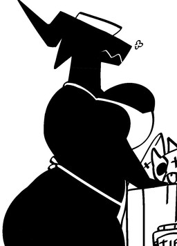 anthro apron big_breasts black_body breasts clothing female huge_breasts huge_thighs side_view simple_background solo thick_thighs white_background xarop77 mythology dragon mythological_creature mythological_scalie scalie 2025 digital_drawing_(artwork) digital_media_(artwork) hi_res monochrome