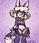 anthro bell cleavage_cutout clothed clothing cutout female footprint legwear lingerie pawprint skimpy solo thigh_highs bagelcollie domestic_cat felid feline felis mammal