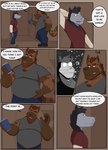 anthro belly big_belly bottomwear brown_body clothing dialogue duo ear_piercing ear_ring male overweight overweight_male pants piercing profanity ring_piercing shirt text topwear dippubear crew_(dippubear) parker_pierce american_opossum hyena mammal marsupial 2022 comic english_text hi_res