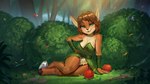 2023 activision anthro apple armwear arthropod bedroom_eyes biped blush breasts brown_body brown_fur brown_hair butterfly cleavage clothed clothing crystal detailed detailed_background detailed_food digital_media_(artwork) elora faun_(spyro) female food fruit fur green_eyes hacatiko hair hooves insect leaf_clothing leaf_dress lepidopteran narrowed_eyes plant seductive shrub solo spyro_the_dragon tree unguligrade_anthro