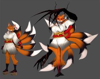 5_fingers 5_toes 9_tails anthro asian_clothing barefoot black_nose breasts clothed clothed_anthro clothed_female clothing duo east_asian_clothing fangs feet female fingers footwear fur hand_wraps humanoid_feet humanoid_hands japanese_clothing kimono long_arms multi_tail multicolored_body multicolored_fur plantigrade red_body red_fur sandals shoes tail teeth toes tongue tongue_out two_tone_body two_tone_fur white_body white_fur wraps petruz petruz_(modeler) asian_mythology east_asian_mythology korean_mythology mythology canid canine fox kumiho mammal mythological_canine mythological_creature mythological_fox 3d_(artwork) digital_media_(artwork) hi_res source_filmmaker_(artwork)