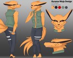 anthro bottomwear clothing fur green_clothing male multi_tail ninja orange_body orange_fur pants red_eyes solo tail warrior weapon enoxarts naruto kurama canid canine fox mammal tailed_beast 5:4 absurd_res clip_studio_paint_(artwork) concept_art digital_drawing_(artwork) digital_media_(artwork) hi_res