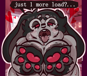 anthro areola begging big_areola big_breasts big_hands big_nipples black_hair bodily_fluids breasts buckteeth claws dewlap_(anatomy) drooling eyewear female fur glasses grey_body grey_fur hair heart_symbol huge_breasts hyper hyper_breasts looking_at_viewer musk musk_cloud nipples nude nude_anthro nude_female obese obese_anthro obese_female overweight overweight_anthro overweight_female pawpads red_eyes saliva solo sweat sweaty_breasts teeth text tongue tongue_out voluptuous_anthro voluptuous_female wide_hips pknoel noel_(pknoel) bear hybrid lagomorph leporid mammal rabbit 2025 digital_drawing_(artwork) digital_media_(artwork) english_text hi_res