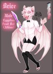 albino anthro bottomwear bow_tie clothing femboy knife legwear male piercing plantigrade shorts solo stockings tattoo greaserdemon bat egyptian_fruit_bat flying_fox fruitbat mammal megabat 2020 hi_res