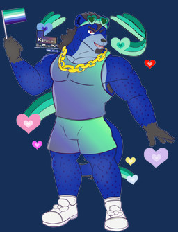anthro barazoku beard blue_body blue_fur chain clothed clothing eyewear eyewear_on_head facial_hair fur glasses glasses_on_head heart_symbol lgbt_pride looking_at_viewer male muscular muscular_anthro muscular_male one_eye_closed pride_colors red_eyes solo vincian_pride_colors wink winking_at_viewer conditional_dnp kazuhisa_(artist) kemoteto_yakuza_project lgbt_pride_month kazuhisa hyena mammal spotted_hyena 2026 absurd_res alpha_channel hi_res