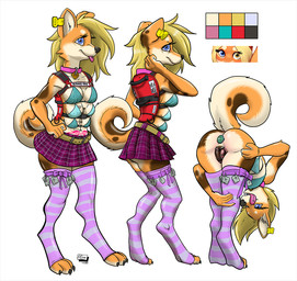 accessory anal anal_penetration animal_genitalia animal_vulva anthro anus asymmetrical_hair belt blonde_hair bobby_pin body_writing bottomwear breasts butt buttplug canine_genitalia canine_vulva cattletag clitoris clitoris_piercing clothed clothing collar condom condom_decoration curled_tail ear_piercing female free_use fur furgonomics furry-specific_piercing garter genital_piercing genitals graded_belly guiche_piercing hair hair_to_side harness heterochromia hind_legs leg_garter legwear looking_at_viewer mona_alua_atrishi mottled mottled_body mottled_fur mottled_genitalia mottled_vulva multi_breast nipple_piercing nipples no_underwear object_in_ass pattern_bottomwear pattern_clothing pattern_skirt penetration piercing plaid plaid_bottomwear plaid_clothing plaid_skirt plug_(sex_toy) presenting presenting_anus presenting_vulva sabotaged_condom service_dog_harness sex_toy sex_toy_in_ass sex_toy_insertion sexual_barrier_device simple_background skirt smile solo stockings tail tongue tongue_piercing topwear vulva vulva_piercing womb_tattoo bussaca lau_miha_petit_(x45boy) animal_humanoid bird_dog canid canine canis cattledog cocker_spaniel domestic_dog herding_dog humanoid hunting_dog mammal mixed_breed pastoral_dog shiba_inu spaniel spitz model_sheet