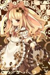 alternative_fashion anthro blonde_hair brown_eyes classic_lolita cookie country_lolita female food fur hair j-fashion kemono lolita_(fashion) long_hair ribbons smile solo yellow_body yellow_fur kishibe lagomorph leporid mammal rabbit brown_theme