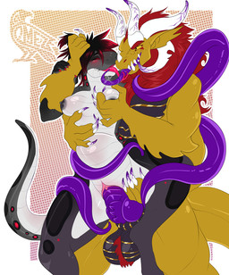 anthro blush breasts claws female genitals hair horn male nipples nude penetration penis sex tail tenatcles tentacles tongue vaginal vulva omez mythology dragon mythological_creature mythological_scalie reptile scalie snake
