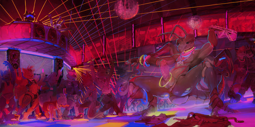 2_toes 4_arms 5_fingers accessory animal_genitalia antennae_(anatomy) anthro arthropod_abdomen background_sex badge bottomless bottomwear brown_body bulge casual_erection casual_exposure casual_nudity chest_markings clothed clothed/nude clothes_on_floor clothing compound_eyes convention crowd crowd_scene crowded dancing detailed_background disc_jockey discarded_clothing disco_ball disco_floor erection exhibitionism exoskeleton feet finger_markings fingers fishnet_clothing fishnet_legwear foreskin genital_slit genitals glowstick glowstick_bracelet glowstick_necklace glowstick_on_penis group harness inside jewelry knot knotted_penis large_group laser leg_markings legwear male mandibles markings modern_architecture multi_arm multi_limb nightclub nude ocellis pants party penis penis_accessory penis_jewelry public public_erection public_nudity raptorial_(anatomy) rave red_fingers red_markings ridged_penis slit_penis solo_focus speaker thong toes topwear topwear_only underwear underwear_only oselotti oselotti_(character) quill_wonderfowl shay_milner anatid anseriform arthropod avian bird canid canine domestic_cat duck felid feline felis fox insect lagomorph leporid mammal mantis rabbit 2025 digital_media_(artwork) hi_res high_contrast signature