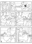 5_fingers anthro belly big_belly bottomwear carrot cheek_bulge clothing detailed_background duo eating fingers food furniture gesture hand_gesture huge_belly inside looking_at_another male navel no_shoes overweight overweight_male partially_covered_belly plant pointing rabbit_ears restaurant scut_tail shirt short_tail shorts sitting speech_bubble table tail topwear vegetable weight_gain duo_radon squeakie martin_the_marten max_longear gulonine lagomorph leporid mammal marten mustelid musteline rabbit comic monochrome