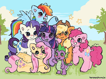 cloud female feral field grass group hooves horn male plant star tree wings tearyeyedanimal friendship_is_magic hasbro my_little_pony mythology applejack_(mlp) fluttershy_(mlp) pinkie_pie_(mlp) rainbow_dash_(mlp) rarity_(mlp) spike_(mlp) twilight_sparkle_(mlp) dragon earth_pony equid equine horse mammal mythological_creature mythological_equine mythological_scalie pegasus pony scalie unicorn winged_unicorn 4:3