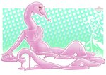 6_fingers absurd_res cawbaret fingers goo_creature hi_res liquid melting nude pecs pinup pose puddle reptile scalie slime smile snake solo tail tongue watermark yellow_eyes