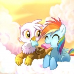 beak blue_body blue_feathers blue_fur cloud duo feathered_wings feathers female feral food fur hair multicolored_hair on_cloud outside popsicle rainbow_hair sea_salt_ice_cream sky sun tail wings young madmax friendship_is_magic hasbro my_little_pony mythology gilda_(mlp) rainbow_dash_(mlp) avian equid equine gryphon mammal mythological_avian mythological_creature mythological_equine pegasus 1:1