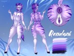 andromorph animal_genitalia animal_pussy anthro anus big_butt biped butt equine_genitalia equine_pussy genitals hair hooves humanoid_hands intersex markings pose puffy_anus purple_anus purple_body purple_eyes purple_hair purple_pussy pussy smile solo striped_body striped_markings striped_tail stripes tail tail_markings text unguligrade smogville rendani equid equine mammal plains_zebra quagga recently_extinct_species zebra absurd_res english_text hi_res model_sheet