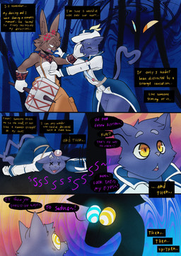 alternate_species anthro band-aid bandage brown_body brown_fur brown_hair clothed clothed_anthro clothed_female clothed_male clothing cross-popping_vein dialogue eye_contact female feral fur gloves glowing glowing_eyes grey_body grey_fur group hair hammer handwear heterochromia hypnosis hypnotic_eyes looking_at_another male mind_control open_mouth open_smile ringed_eyes smile speech_bubble tail text tools trio unconscious wearing_hat yellow_eyes kuro-freak shangri-la_frontier aramiys_(shangri-la_frontier) bilac_(shangri-la_frontier) maffin_(kuro-freak) domestic_cat felid feline felis lagomorph leporid mammal rabbit reptile scalie snake 2025 comic english_text hi_res