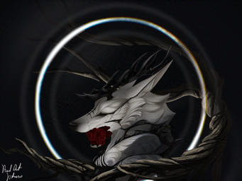 antlers corruption feral flower fur horn male plant rose_(flower) solo white_body white_fur badartvirtuoso sticks_(badartvirtuoso) canid canine canis mammal wolf 4:3 hi_res