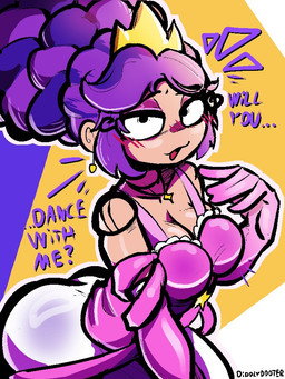 :3 alternate_costume backless_dress ball_joints bare_shoulders big_breasts big_butt blush blush_lines braided_hair breasts butt cleavage clothed clothing crown doll dress ear_piercing ear_ring ellipsis emphasis_lines eyeshadow female flirting flirting_with_viewer gloves hair handwear headgear long_hair looking_at_viewer makeup noseless official_alternate_costume open_mouth piercing pink_clothing pink_dress princess purple_eyeshadow purple_hair purple_text question_mark ring_piercing royalty shoulderless_dress simple_background solo star_(shape) talking_to_viewer text thick_thighs tiara tied_hair white_clothing white_dress wide_hips diddlydooter1 mob_entertainment poppy_playtime lily_lovebraids animate_inanimate humanoid living_doll living_toy 3:4 artist_name digital_drawing_(artwork) digital_media_(artwork) signature