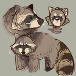 ambiguous_gender anthro bar_emanata dot_eyes emanata feral front_view grey_background looking_at_viewer side_view simple_background solo scraffyraccoon mammal procyonid raccoon 1:1 2020 sketch