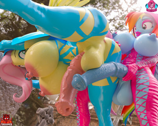 animal_genitalia animal_penis anthro anus areola balls bent_over big_breasts big_penis biped blue_areola blue_balls blue_body blue_breasts blue_clothing blue_eyeshadow blue_nipples blue_penis breasts butt clothed clothing crossgender detailed_background duo equine_genitalia equine_penis eyelashes eyeshadow ftg_crossgender fti_crossgender genitals glistening glistening_areola glistening_breasts glistening_clothing glistening_genitalia glistening_nipples glistening_penis gynomorph gynomorph/gynomorph hair holding_penis huge_breasts intersex intersex/intersex lips lipstick makeup nipple_piercing nipples outside penis piercing pink_areola pink_clothing pink_eyeshadow pink_hair pink_lips pink_lipstick pink_nipples pink_penis pupils skimpy spread_legs spreading thick_thighs yellow_balls yellow_body yellow_breasts forsaken_(artist) friendship_is_magic hasbro my_little_pony fluttershy_(mlp) rainbow_dash_(mlp) equid equine mammal 3d_(artwork) 5:4 digital_media_(artwork) hi_res