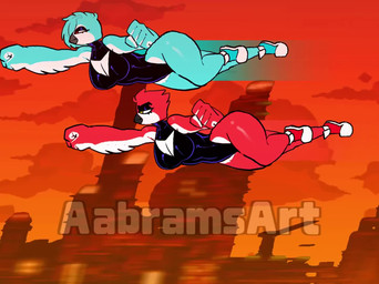 4_fingers 5_fingers anthro beak big_breasts big_butt black_eyeshadow blue_body blue_clothing blue_eyes blue_feathers blue_footwear blue_hair blue_shoes blue_sneakers breasts bubble_butt butt chainsaw cleavage_cutout clothing cracked_wall crash curvy_figure cutout eyelashes eyeshadow feathered_arms feathers female fingers flamethrower flying footwear glistening glistening_body glistening_butt glistening_feathers glistening_legs glistening_thighs group guitar gun hair hair_over_eye holding_gun holding_object holding_ranged_weapon holding_weapon hourglass_figure huge_hips huge_thighs latex latex_clothing latex_leotard leotard looking_at_viewer makeup multicolored_body multicolored_feathers music musical_instrument outside plucked_string_instrument pose power_tool ranged_weapon red_body red_clothing red_eyes red_feathers red_footwear red_shoes red_sky red_sneakers shoes sky small_waist sneakers string_instrument tail tail_feathers text thick_thighs tools trio two_tone_body two_tone_feathers voluptuous voluptuous_anthro voluptuous_female weapon white_body white_feathers wide_hipped_anthro wide_hipped_female wide_hips yellow_body yellow_clothing yellow_eyes yellow_feathers yellow_footwear yellow_shoes yellow_sneakers aabramsart sound_warning tae_(aabramsart) tanya_(aabramsart) tina_(aabramsart) avian bird 2026 2d_animation animated artist_name short_playtime sound video watermark