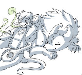 anthro drugs duo feral lute male marijuana musical_instrument plucked_string_instrument relaxing simple_background smile smoking stoned string_instrument substance_intoxication phuufy uberquest farron_jacques scrab_(uberquest) brown_rat mammal mimic murid murine rat rodent