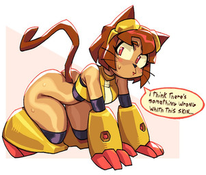 anthro big_breasts big_butt biped black_clothing blush bodily_fluids breasts brown_ears brown_hair brown_tail butt clothed clothed_anthro clothed_female clothing dialogue female female_anthro hair red_eyes solo sweat sweatdrop sweaty_butt tail text whiskers white_clothing yellow_clothing yellow_sclera sushizillamon gameoverse glitch_productions kit_bodega domestic_cat felid feline felis mammal english_text