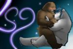 anthro belly brown_body brown_fur duo fur male male/male nude overweight simple_background slightly_chubby kronexfire bear mammal