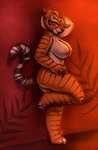 anthro big_breasts breasts female fur hand_behind_head hand_on_hip looking_at_viewer markings nipples nude on_one_leg orange_body orange_fur side_view smile solo standing striped_markings striped_tail stripes tail tail_markings skye3337 chinese_zodiac dreamworks kung_fu_panda year_of_the_tiger master_tigress felid mammal pantherine tiger 2022 full-length_portrait hi_res portrait