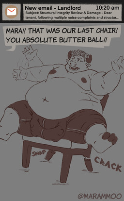 anthro belly blush bulge chair chair_breaking clothing commentary detailed_bulge falling_back fat_folds food fupa furniture male morbidly_obese navel nipples obese onomatopoeia open_mouth overweight panicking solo sound_effects teats text thick_thighs tight_clothing udder_balls udders weight_gain mara_mmoo fattytober mara_(mara_mmoo) bovid bovine cattle mammal hi_res sequence
