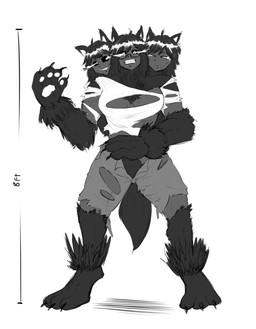 3_heads black_sclera bottomwear breasts claws clenched_teeth clothing digitigrade female front_view glowing glowing_eyes implied_transformation looking_at_viewer multi_head pants pawpads shirt simple_background solo standing surprised teeth topwear torn_clothing white_background kaiza-tg animal_humanoid canid canid_humanoid humanoid mammal mammal_humanoid 2026 hi_res monochrome