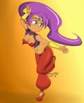 blue_eyes breasts clothing ear_piercing female hair humanoid_pointy_ears long_hair navel not_furry piercing pointy_ears ponytail pose purple_hair smile solo poethewondercat shantae_(series) wayforward shantae genie humanoid 2018 signature