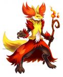 ambiguous_gender anthro fire inner_ear_fluff pseudo_clothing red_eyes simple_background solo tuft white_background haychel nintendo pokemon canid canine delphox generation_6_pokemon mammal pokemon_(species) digital_media_(artwork)